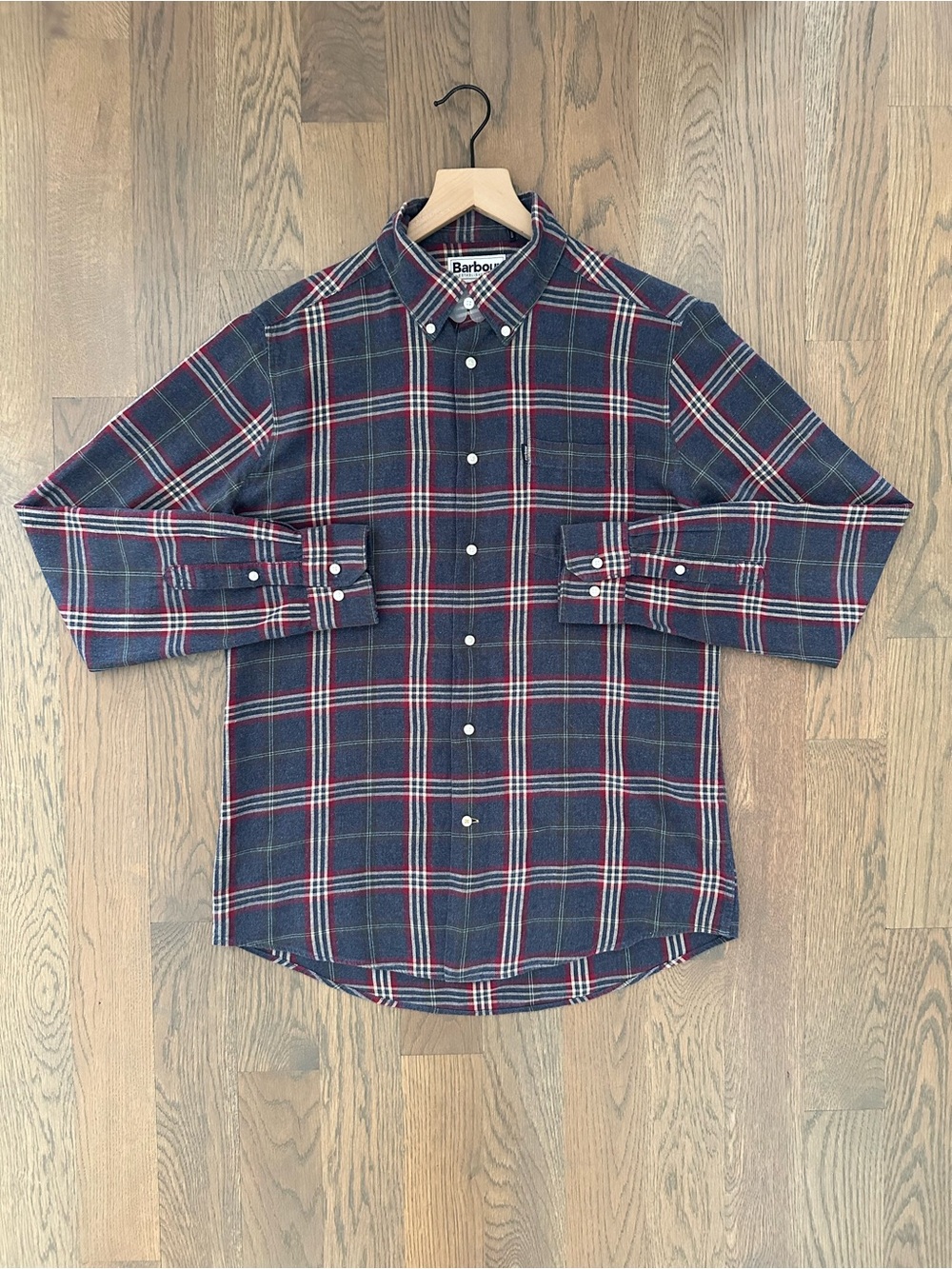 Barbour Stapleton Highland Check Flannel Shirt in Grey, Red, Cream Small